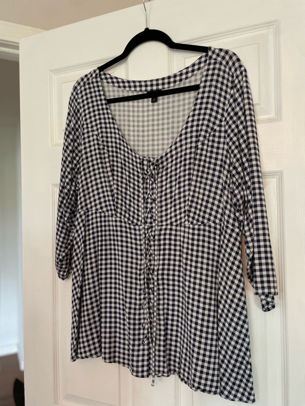 Torrid Navy and White Gingham Tie-Front Top